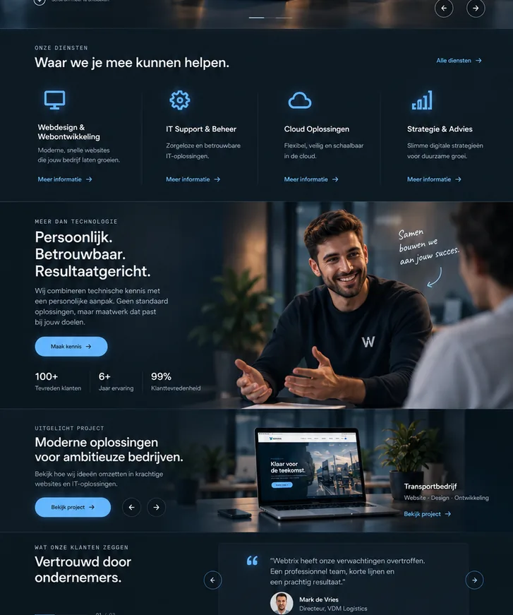 Professionele Webtrix werkplek met websiteproject op monitor